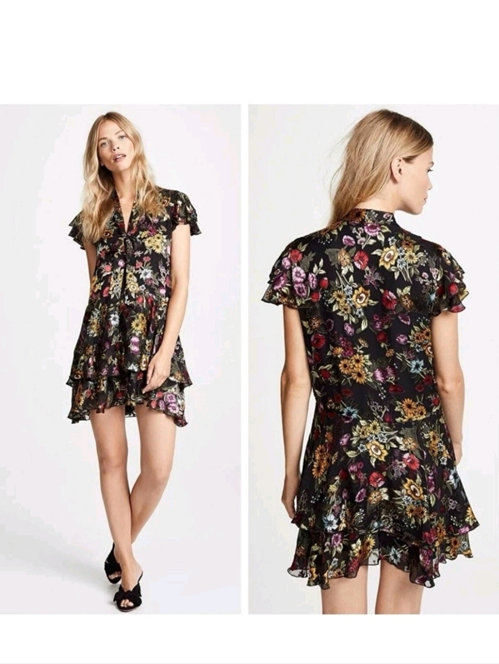 Alice + Olivia Moore Ruffle Tiered Floral Dress Size 2 NWOT